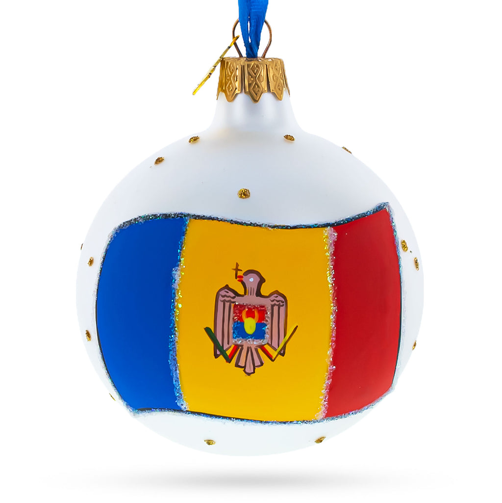 Flag of Moldova Glass Ball Christmas Ornament 3.25 Inches in Multi color Round