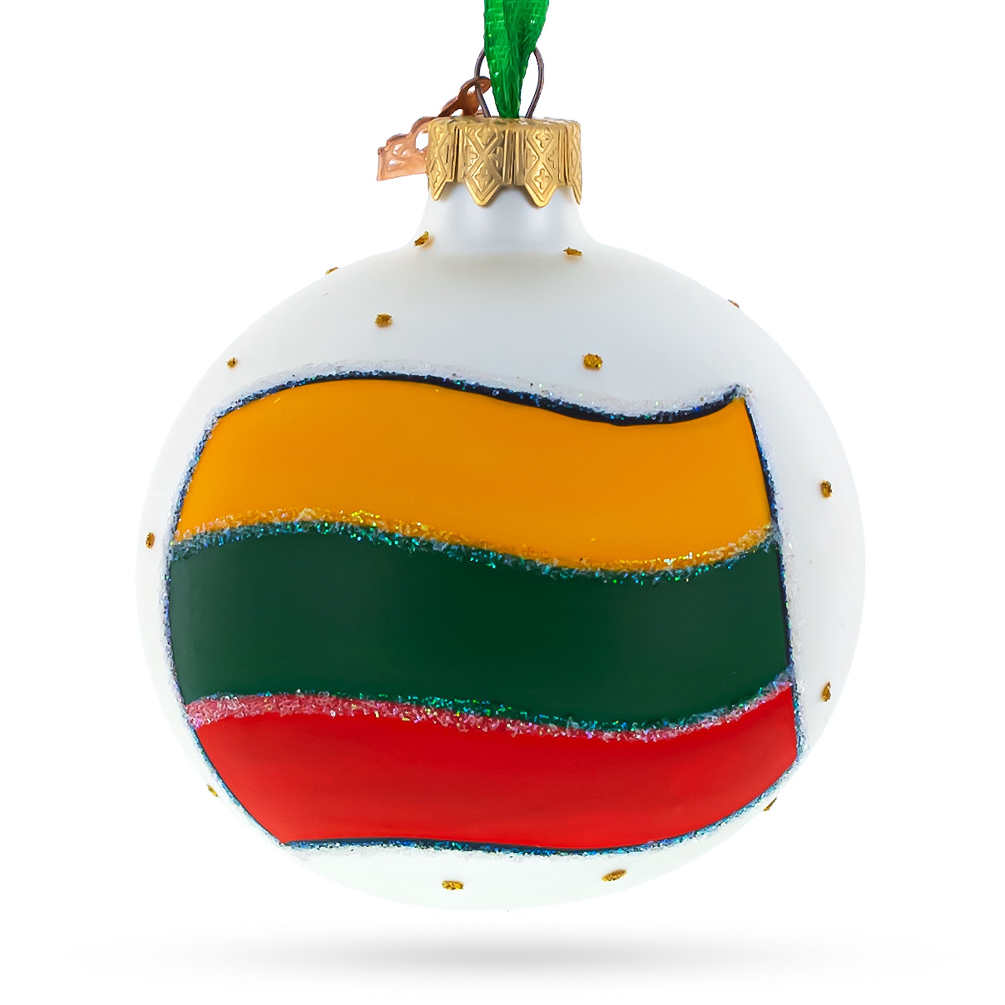 Flag of Lithuania Glass Ball Christmas Ornament 3.25 Inches in Multi color Round