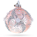 Snow Swirls on Metallic Rose Pink Glass Ball Christmas Ornament 3.25 Inches in Pink color Round
