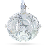 Snow Swirls on White Glass Ball Christmas Ornament 3.25 Inches in White color Round