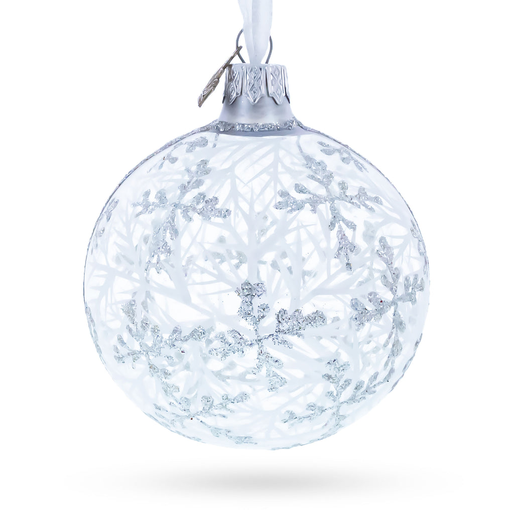 Snowflakes on Clear Glass Ball Christmas Ornament 3.25 Inches in Clear color Round