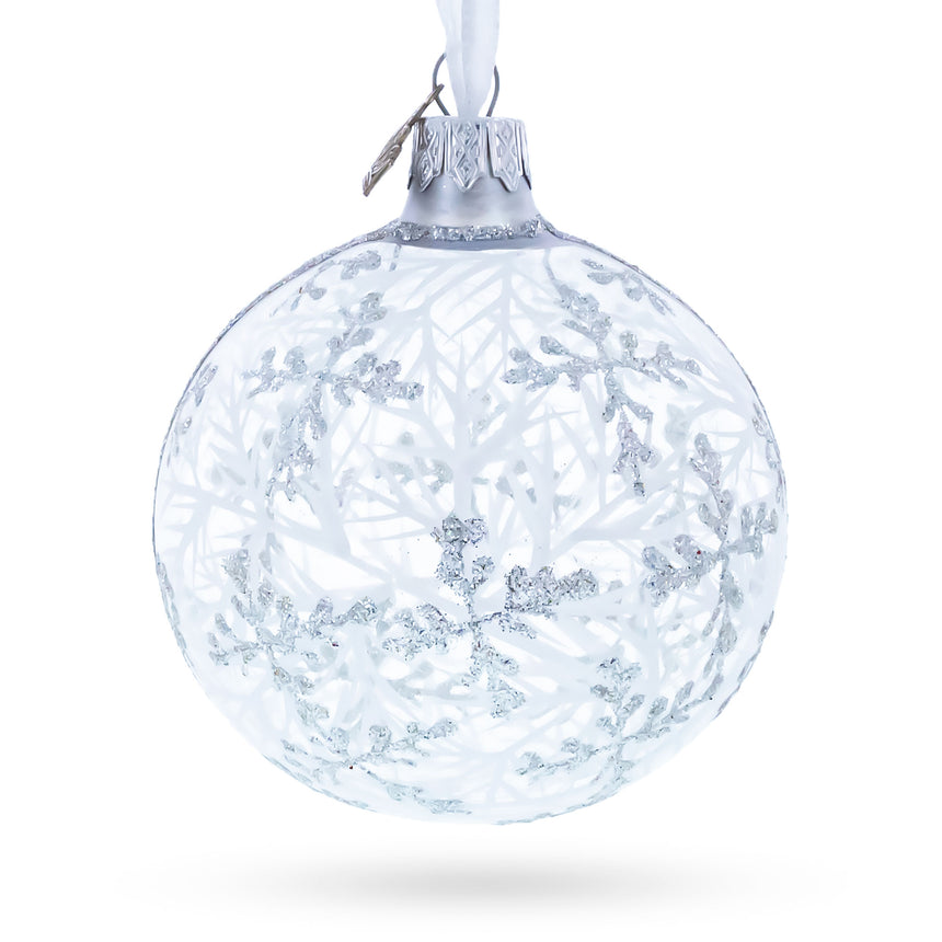 Snowflakes on Clear Glass Ball Christmas Ornament 3.25 Inches in Clear color Round