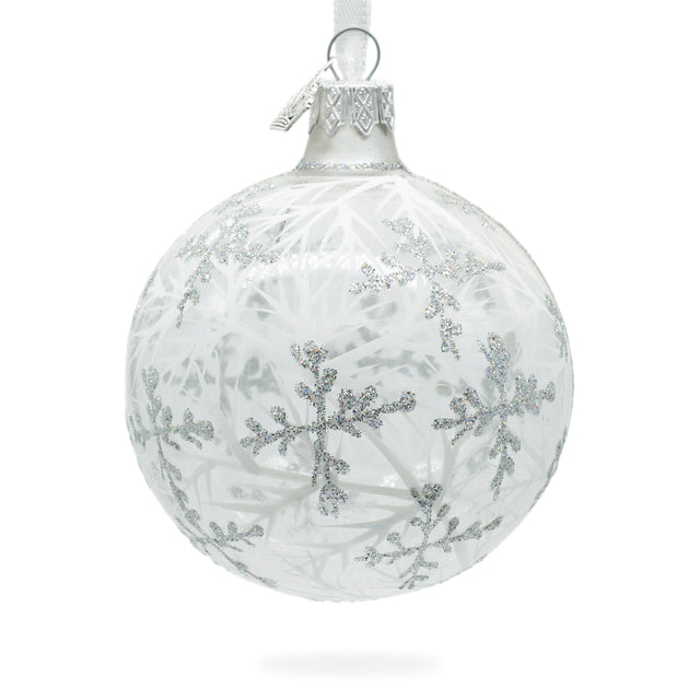 Snowflakes on Clear Glass Ball Christmas Ornament 3.25 Inches in Clear color, Round shape