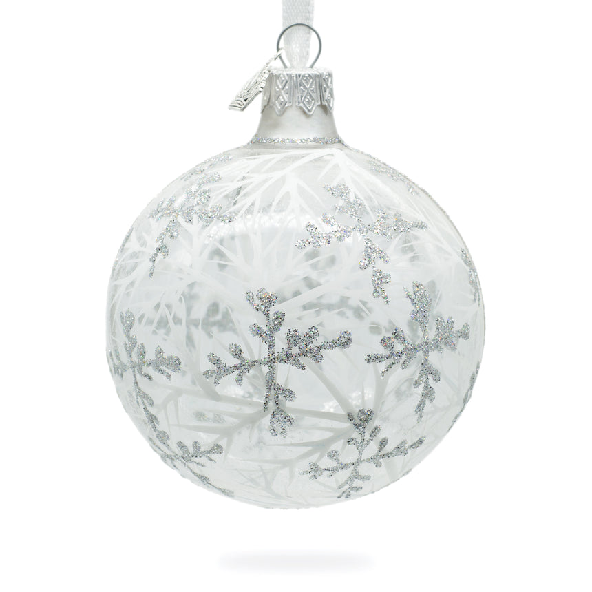 Snowflakes on Clear Glass Ball Christmas Ornament 3.25 Inches in Clear color Round