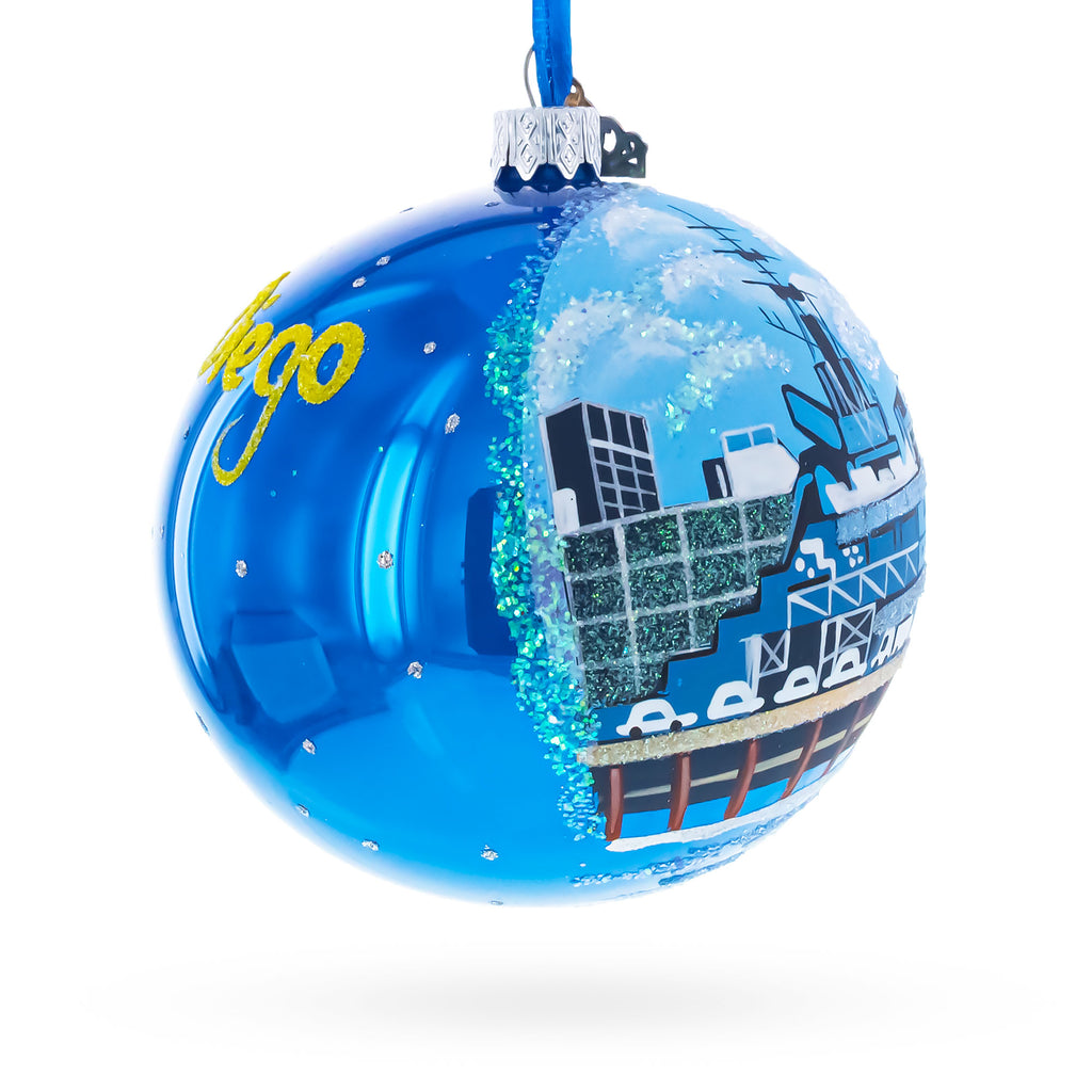 USS Midway Museum, San Diego, California, USA Glass Ball Christmas Ornament 4 InchesUkraine , dimensions in inches: 4 x 4 x 4