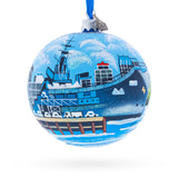 USS Midway Museum, San Diego, California, USA Glass Ball Christmas Ornament 4 Inches in Blue color Round