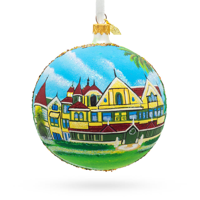 Glass Winchester Mystery House, San Jose, California, USA Glass Ball Christmas Ornament 4 Inches in Multi color Round