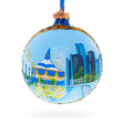 Detroit Riverfront, Detroit, Michigan, USA Glass Ball Christmas Ornament 4 Inches in Multi color Round