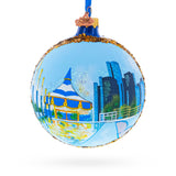 Detroit Riverfront, Detroit, Michigan, USA Glass Ball Christmas Ornament 4 Inches in Multi color Round