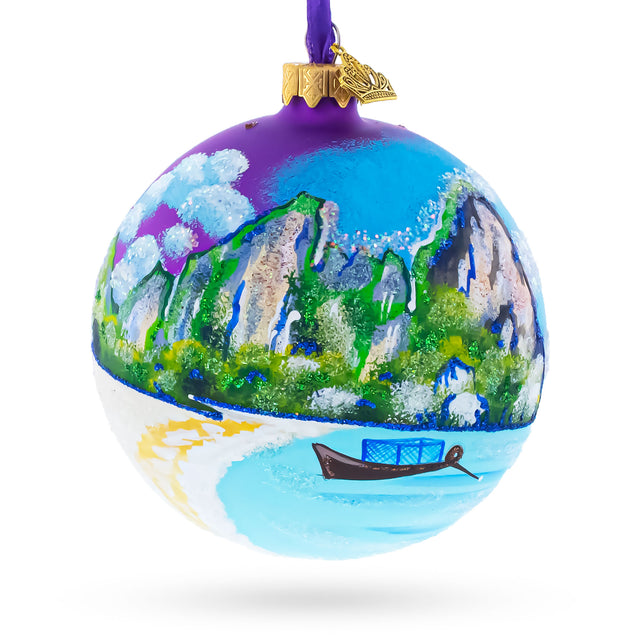 Thailand Beach Glass Ball Christmas Ornament 4 Inches in Multi color Round