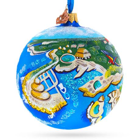 Theme Park at Riviera Maya, Playa del Carmen, Mexico Glass Ball Christmas Ornament 4 Inches in Multi color, Round shape