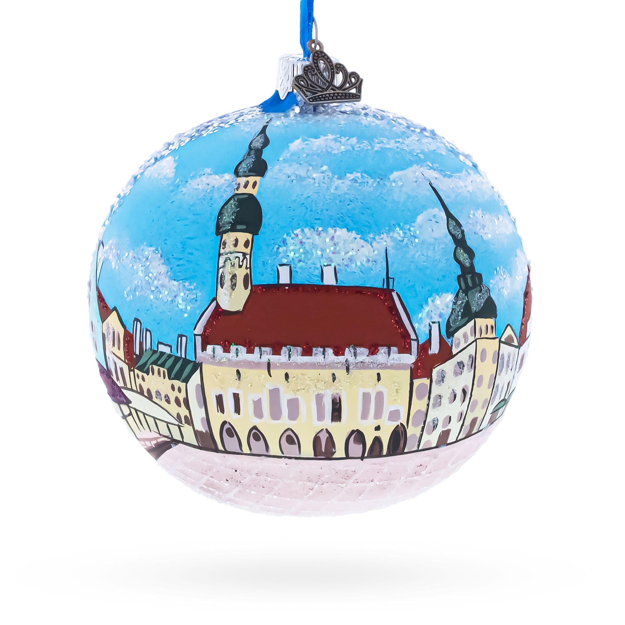 Old Town, Tallin, Estonia Glass Ball Christmas Ornament 4 Inches in Multi color Round