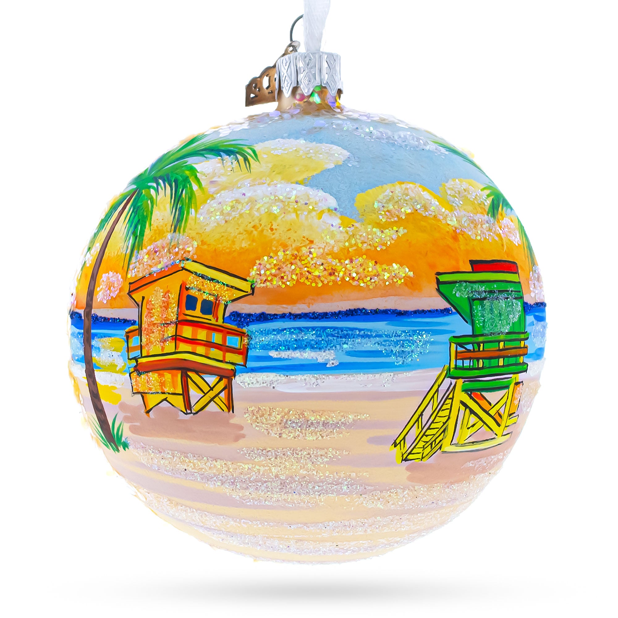 South Beach, Miami, Florida, USA Glass Ball Christmas Ornament 4 Inches in Multi color Round