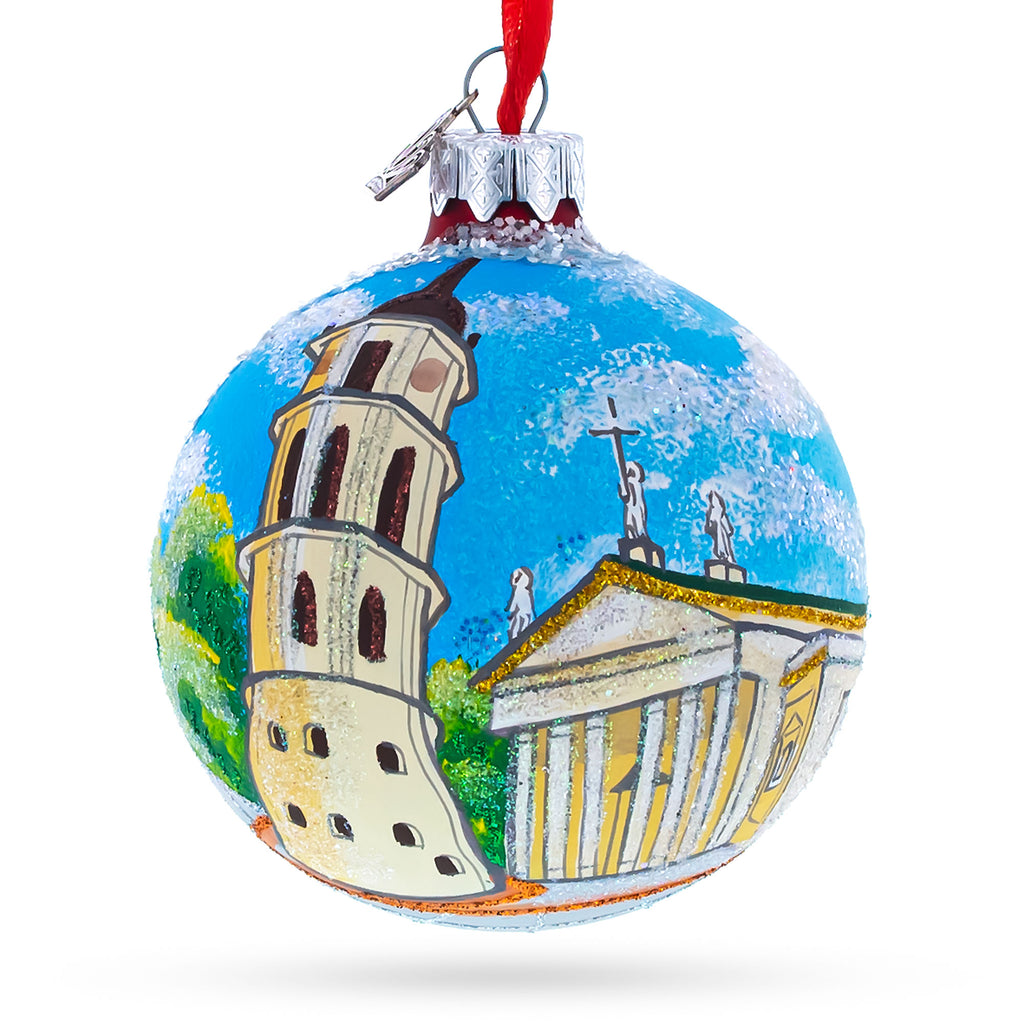 Glass Old Town in Vilnius, Lithuania Glass Ball Christmas Ornament 3.25 Inches in Multi color Round