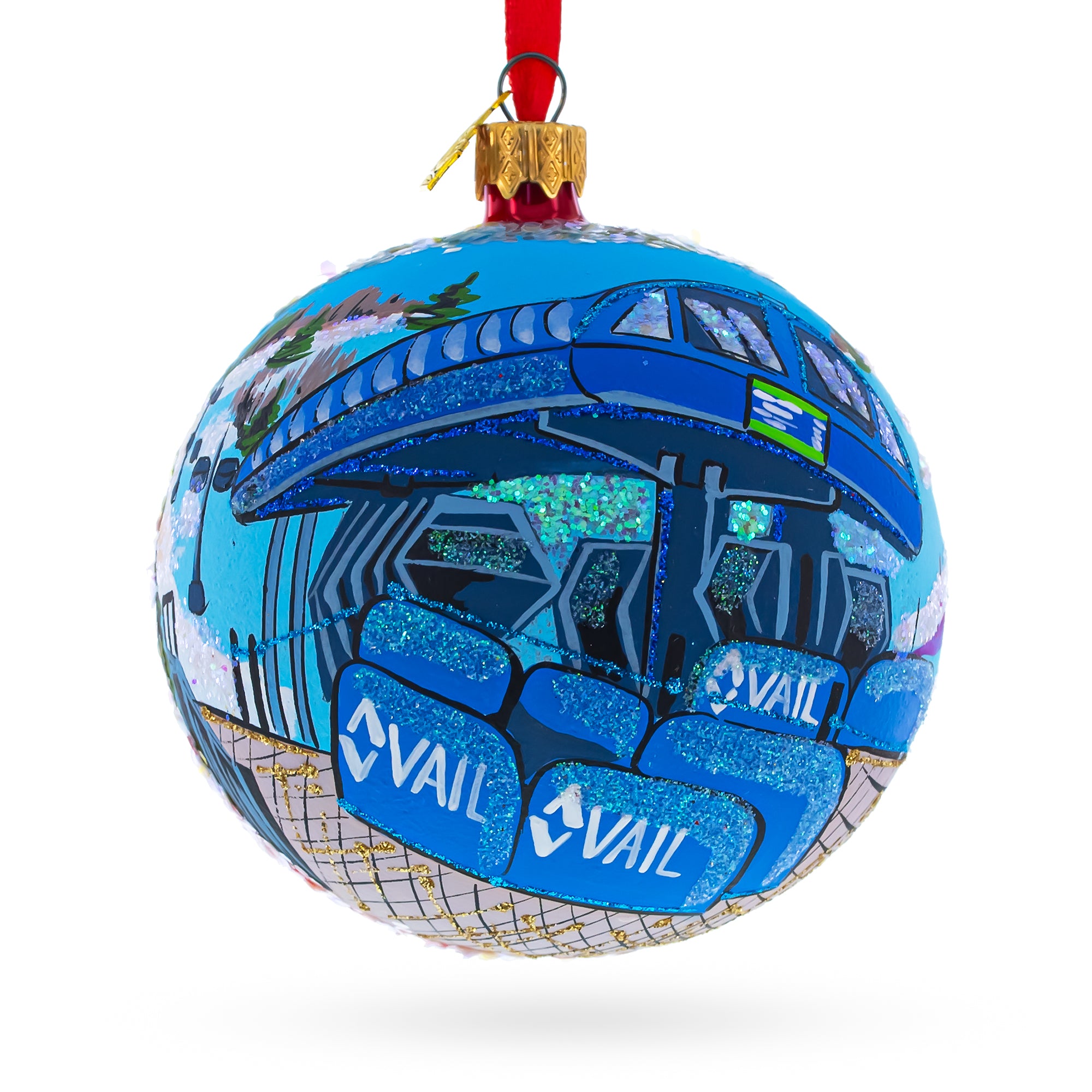 Colorado Ski Resort, USA Glass Ball Christmas Ornament 4 Inches in Blue color Round
