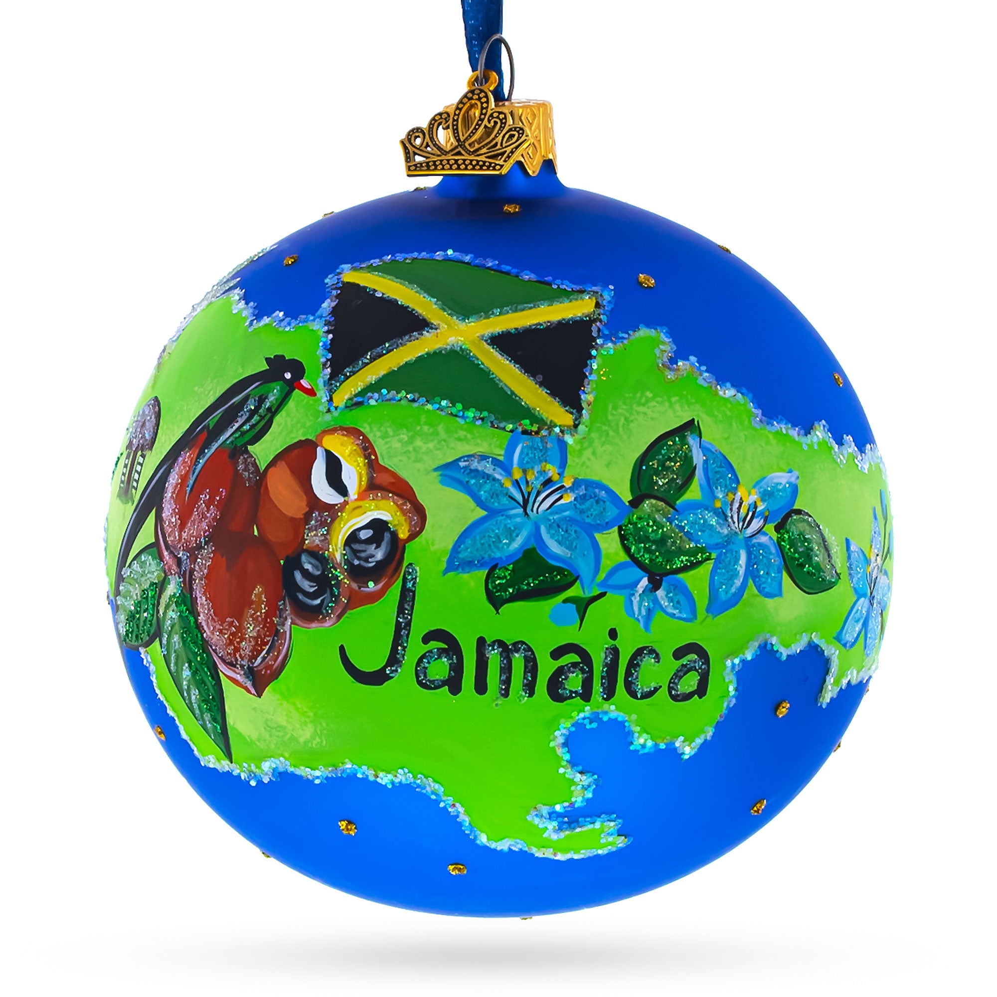 Travel to Jamaica Glass Ball Christmas Ornament 4 Inches in Multi color Round
