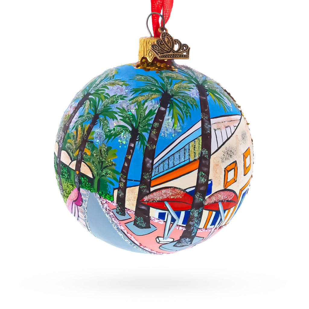 Lincoln Road, Miami, Florida, USA Glass Ball Christmas Ornament 3.25 Inches in Multi color Round
