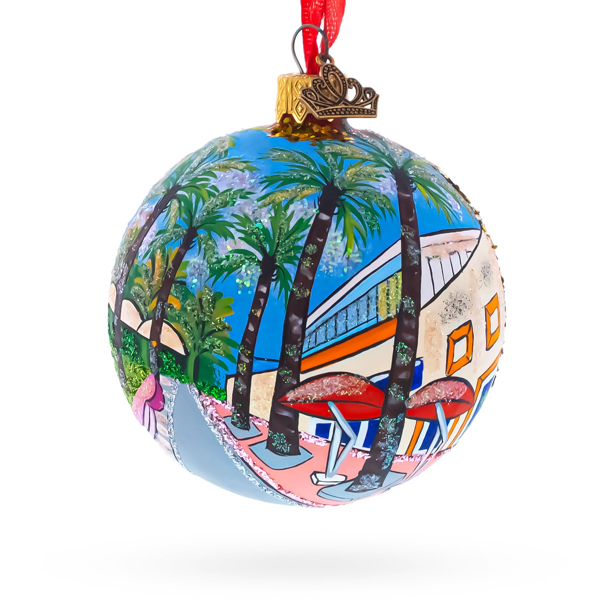 Lincoln Road, Miami, Florida, USA Glass Ball Christmas Ornament 3.25 Inches in Multi color Round