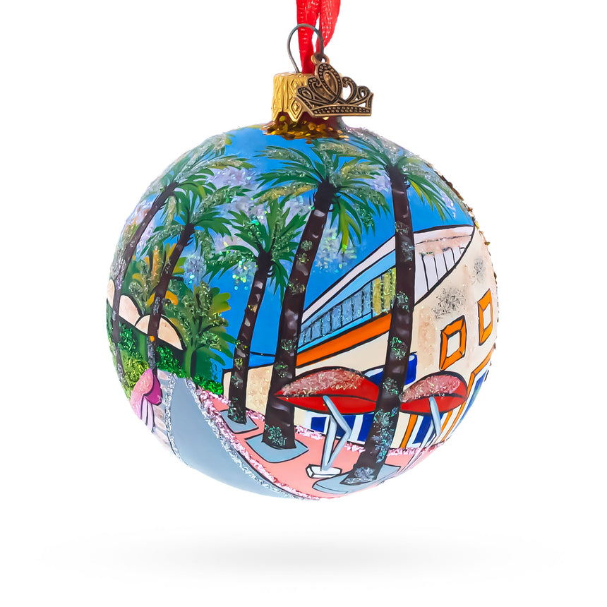 Lincoln Road, Miami, Florida, USA Glass Ball Christmas Ornament 3.25 Inches in  color Round