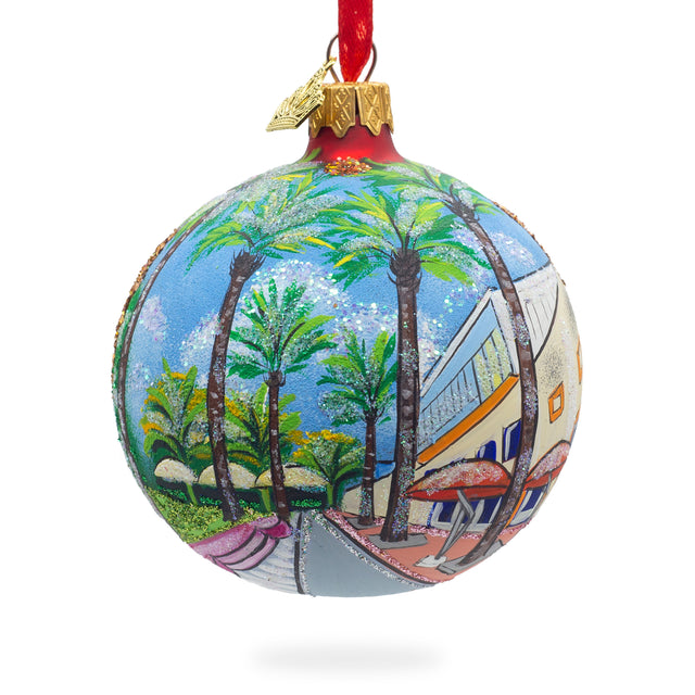 Glass Lincoln Road, Miami, Florida, USA Glass Ball Christmas Ornament 3.25 Inches in Multi color Round