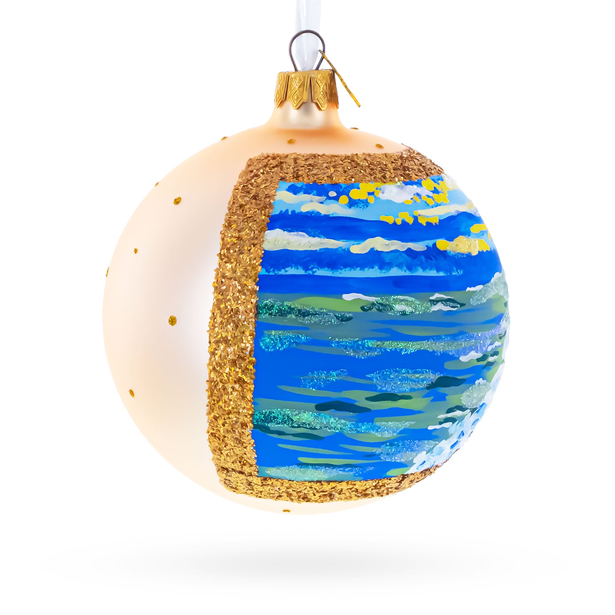 Sunset at the Ocean Painting Glass Ball Christmas Ornament 4 InchesUkraine , dimensions in inches: 4 x 4 x 4
