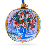 Glass Vase of Roses Painting Glass Ball Christmas Ornament 4 Inches in Multi color Round