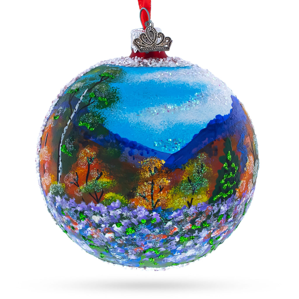 Glass Floral Meadow Painting Glass Ball Christmas Ornament 4 Inches in Multi color Round