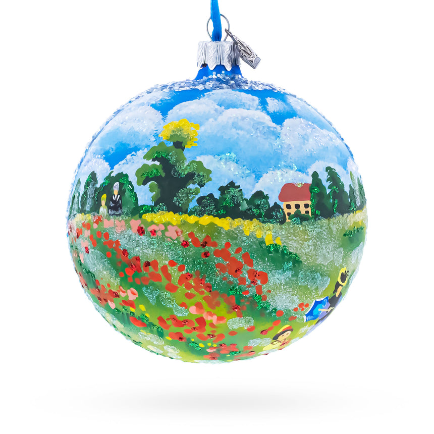 Wild Poppies Painting Glass Ball Christmas Ornament 4 Inches in Multi color Round