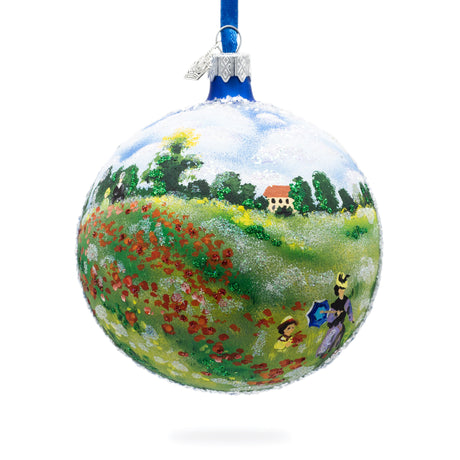 Glass Wild Poppies Painting Glass Ball Christmas Ornament 4 Inches in Multi color Round