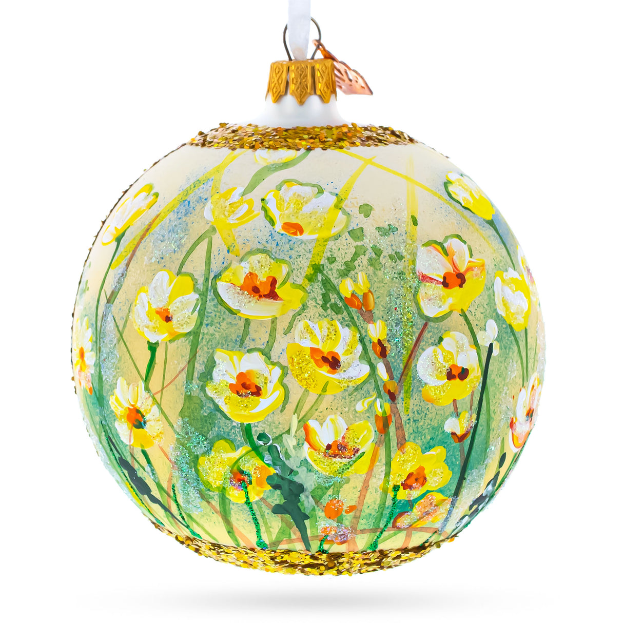 Glass Summer in Bloom Painting Glass Ball Christmas Ornament 4 Inches in Multi color Round