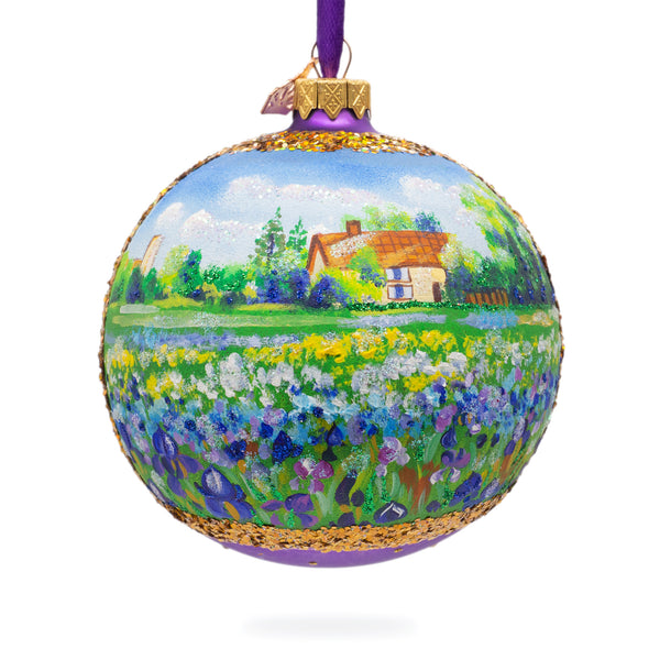 Iris Field Painting Glass Ball Christmas Ornament 4 Inches by BestPysanky