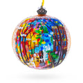 Night Walk Painting Glass Ball Christmas Ornament 4 Inches in Red color Round