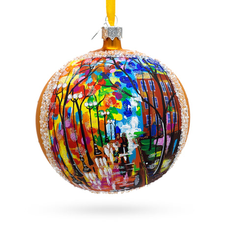 Glass Night Walk Painting Glass Ball Christmas Ornament 4 Inches in Red color Round