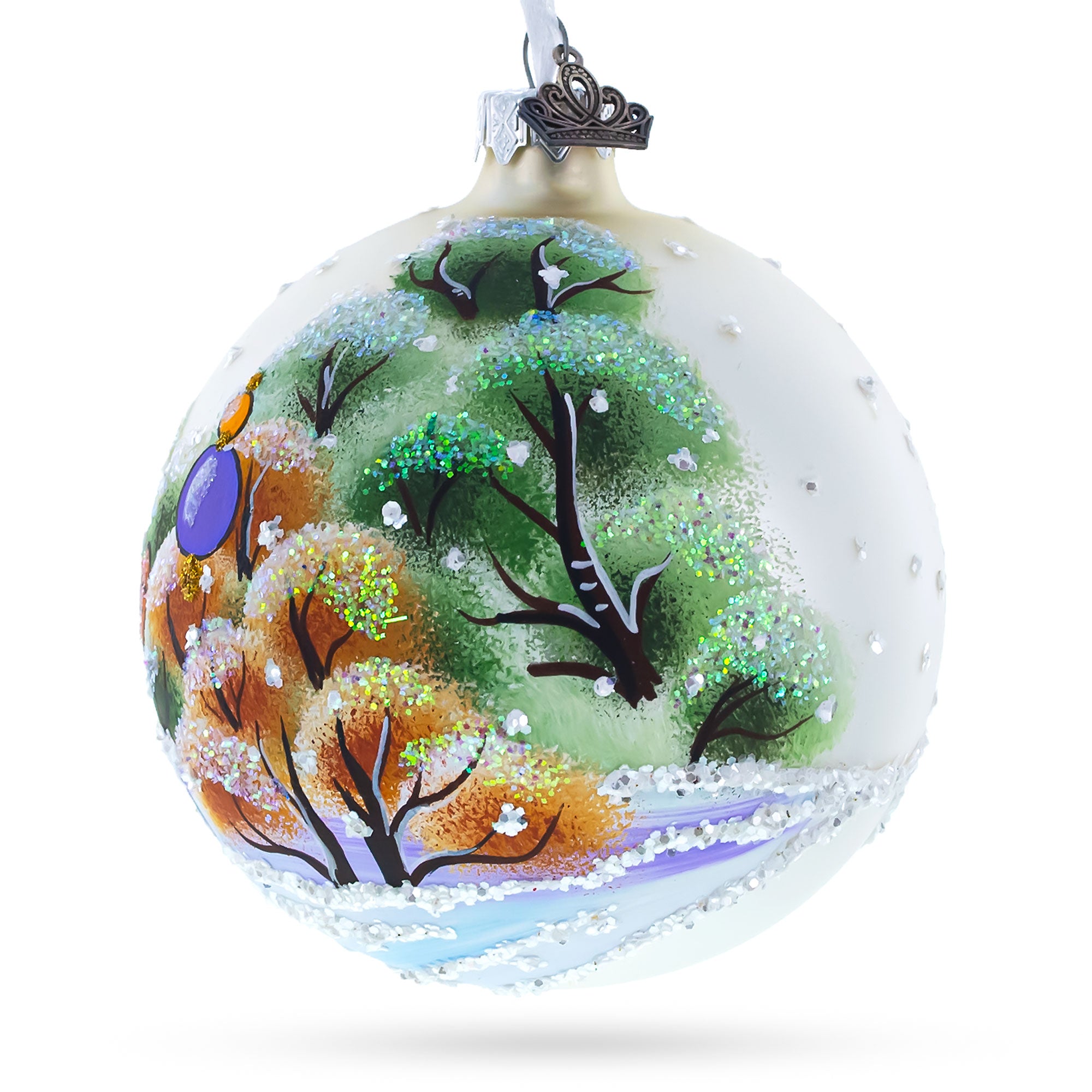 Glitter Bunny with Carrot Glass Ball Ornament 4 InchesUkraine , dimensions in inches: 4 x 4 x 4
