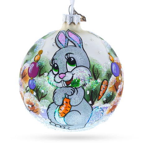 Glass Bunny with the Carrot Glass Ball Ornament 4 Inches in Multi color Round