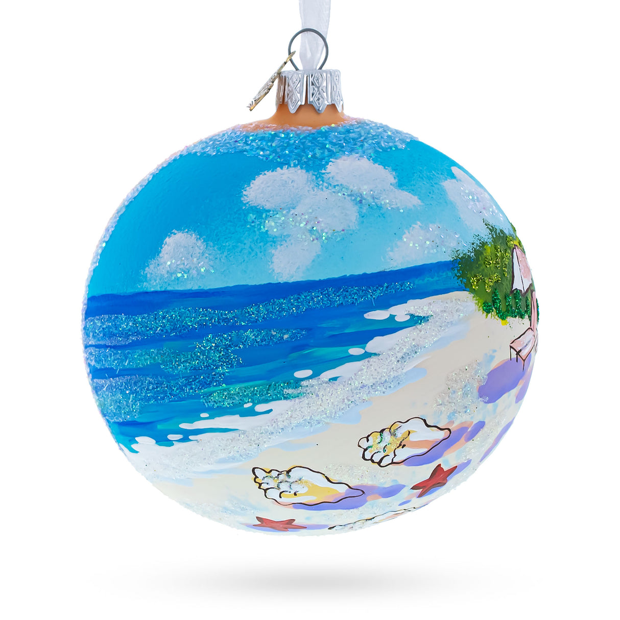 Turks and Caicos Glass Ball Christmas Ornament 4 Inches in Multi color, Round shape