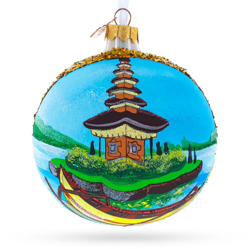 Bali, Indonesia Glass Ball Christmas Ornament 4 Inches in  color Round