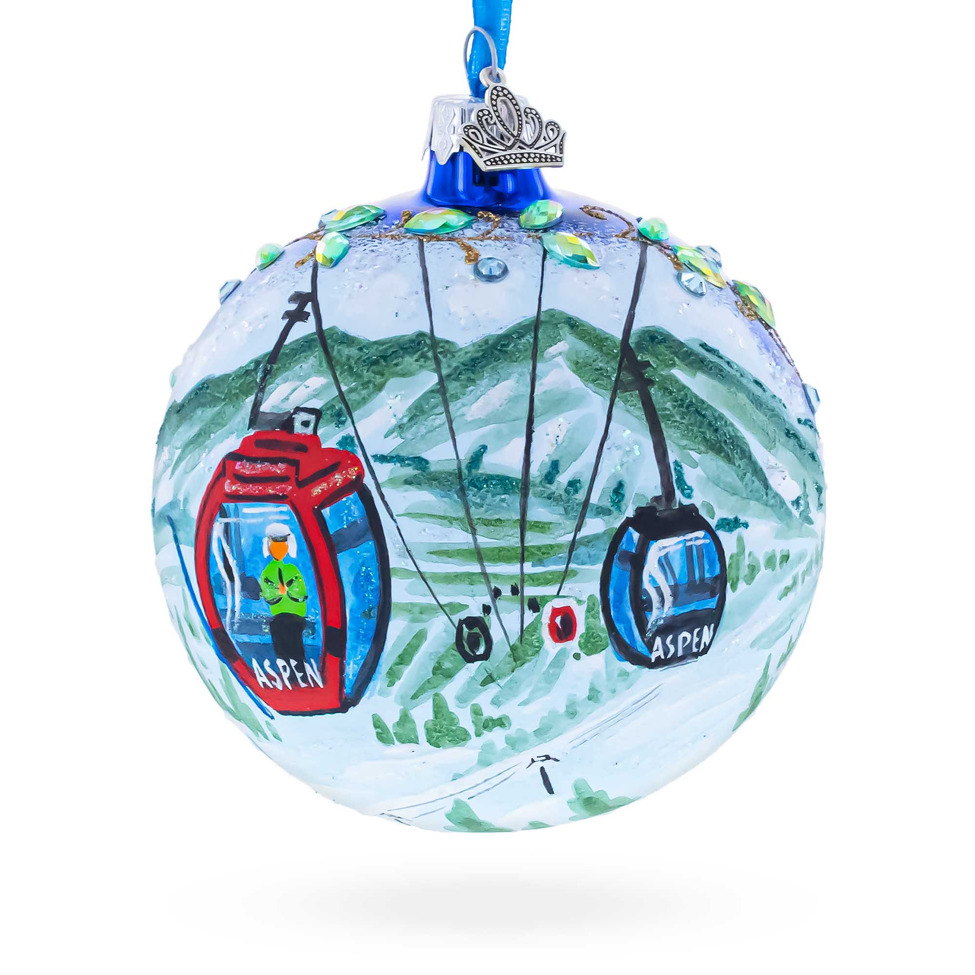 Aspen Snowmass Ski Resort, Colorado, USA Glass Ball Christmas Ornament 4 Inches in Multi color Round