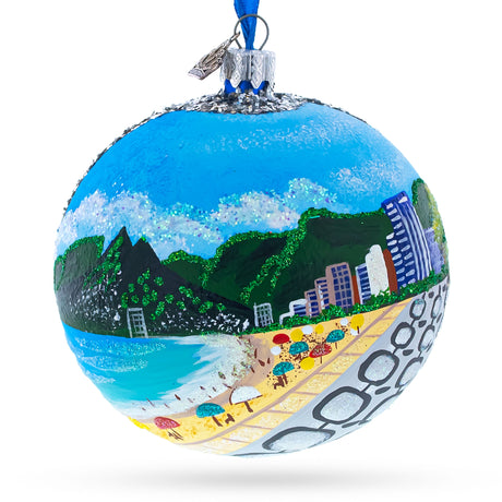 Copacabana, Rio de Janeiro, Brazil Glass Ball Christmas Ornament 4 Inches in Multi color, Round shape