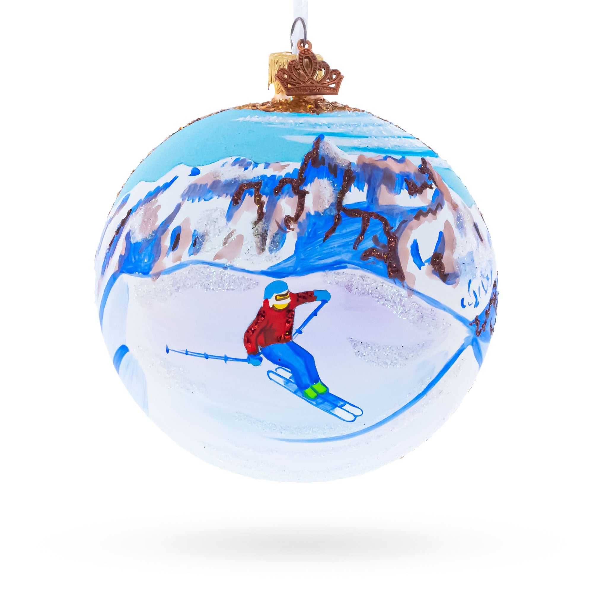 Chamonix Ski Resort, France Glass Ball Christmas Ornament 4 Inches in Multi color Round