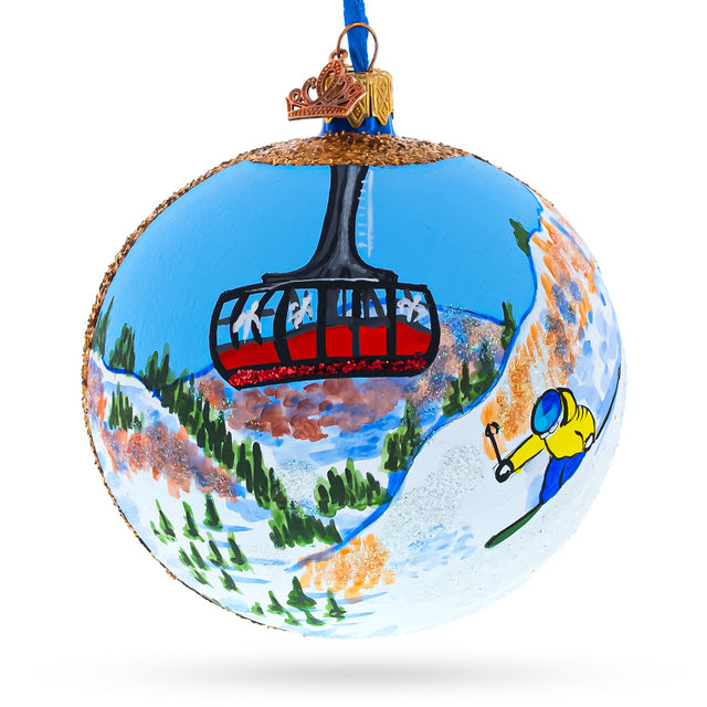 Jackson Hole Ski Resort, Wyoming, USA Glass Ball Christmas Ornament 4 Inches in Multi color Round