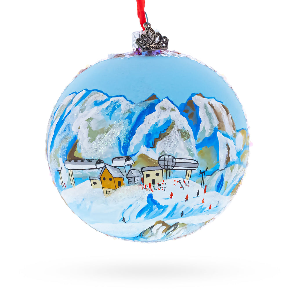 Courchevel Ski Resort, France Glass Ball Christmas Ornament 4 Inches in Multi color Round