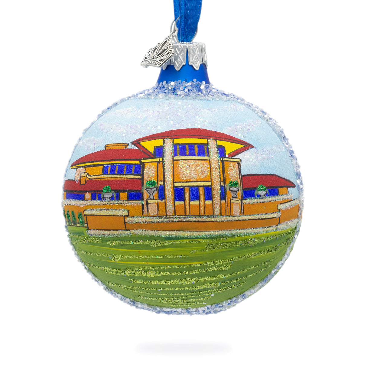 Frank Lloyd Wright's Martin House, Buffalo, New York, USA Glass Ball Christmas Ornament 3.25 Inches in Multi color, Round shape