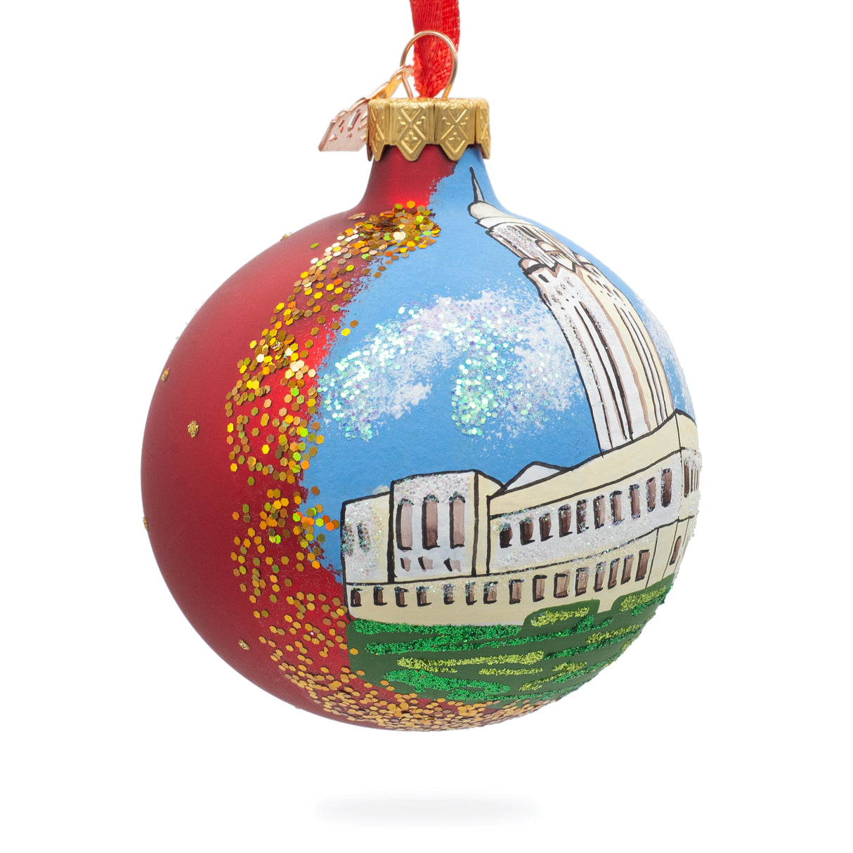 Nebraska State Capitol,  Lincoln, Nebraska, USA Glass Ball Christmas Ornament 3.25 InchesUkraine ,dimensions in inches: 3.25 x 3.25 x 3.25
