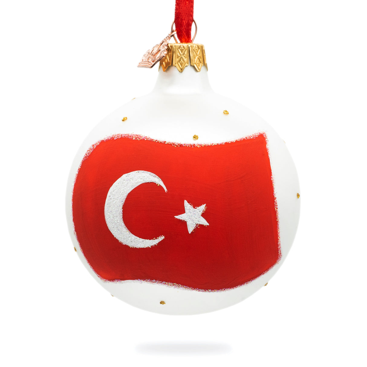 Flag of Turkey Glass Ball Ornament 3.25 Inches in Multi color, Round shape