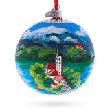 Lake Bled, Bled, Slovenia Glass Ball Christmas Ornament 4 Inches in Multi color Round