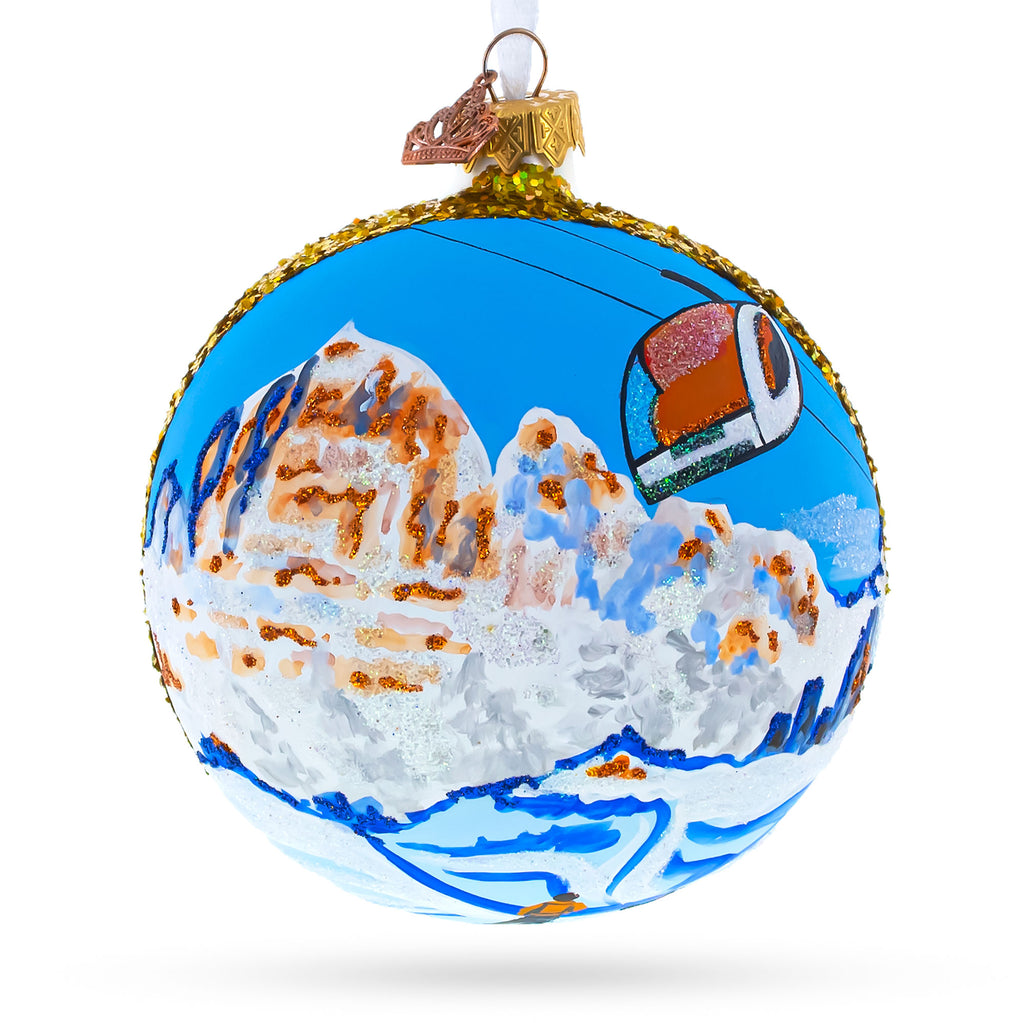 Cortina d'Ampezzo Ski Resort, Italy Glass Ball Christmas Ornament 4 Inches in Multi color Round