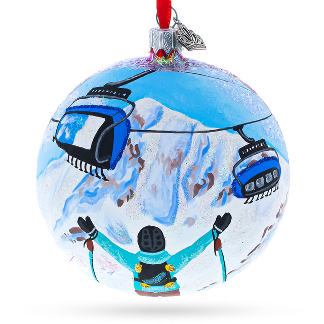 Big Sky Ski Resort, Montana, USA Glass Ball Christmas Ornament 4 Inches in Multi color Round