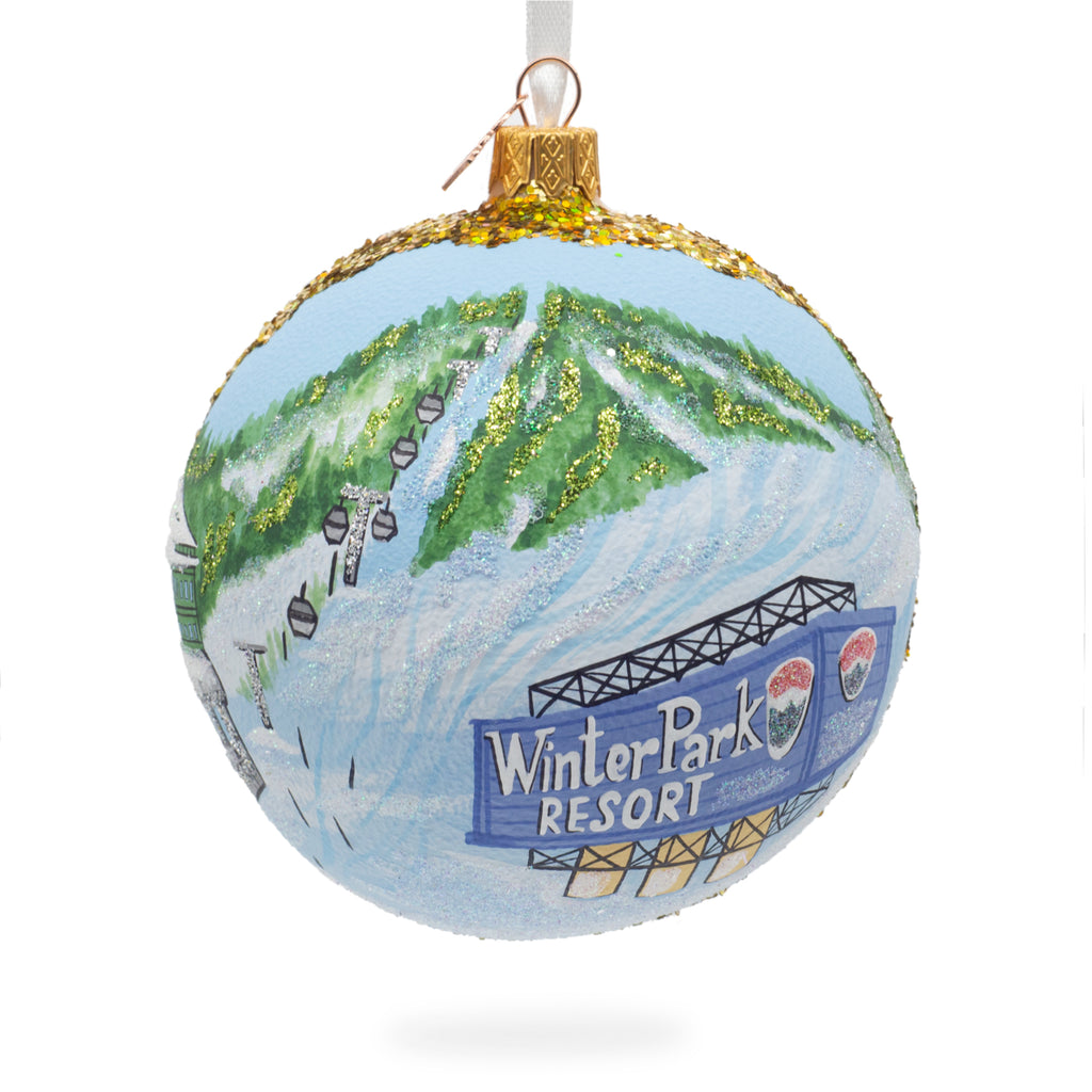 Glass Colorado Ski Resort, USA Glass Ball Christmas Ornament 4 Inches in Multi color Round