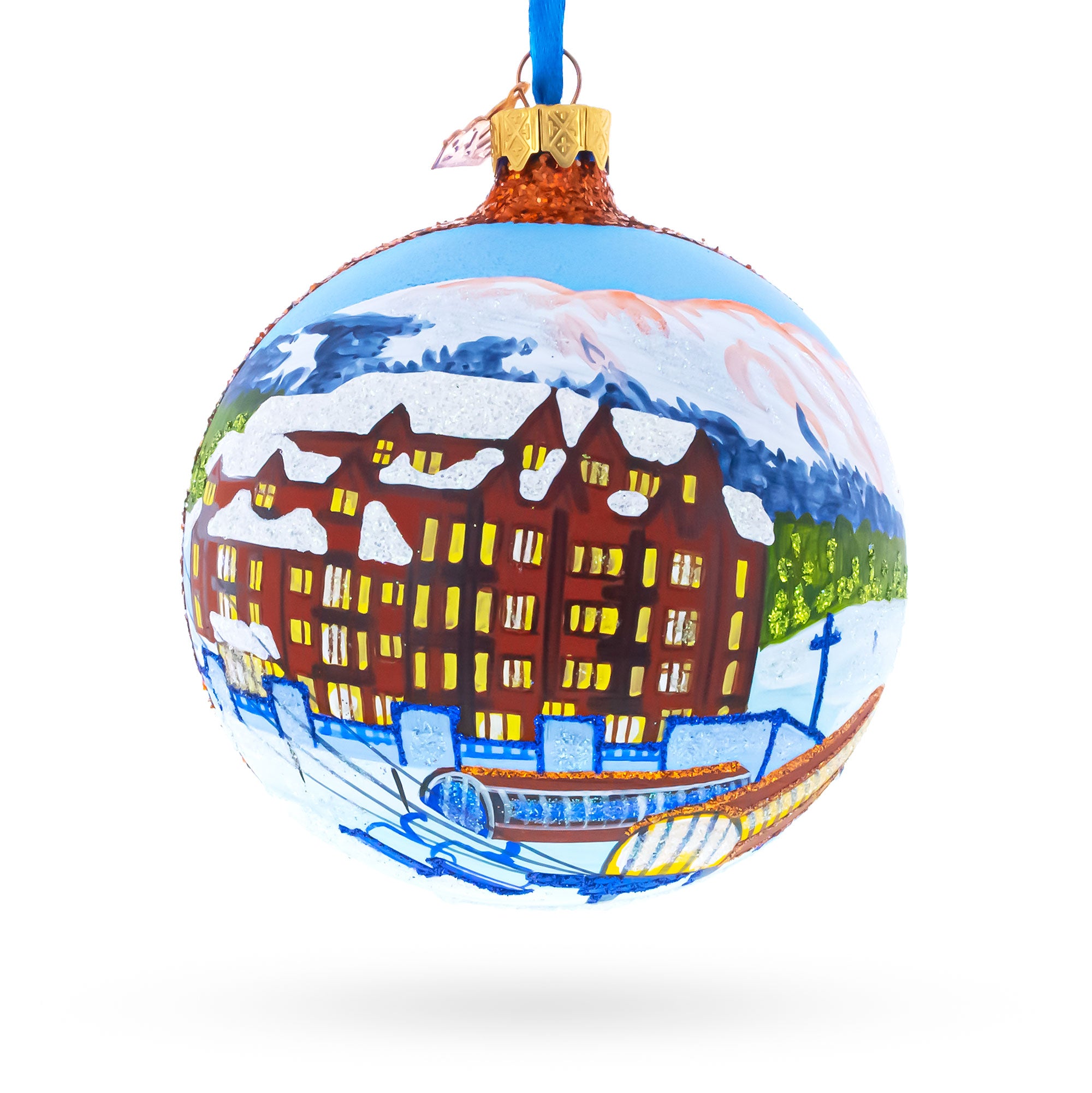 Breckenridge Ski Resort, Colorado, USA Glass Ball Christmas Ornament 4 Inches in Multi color Round